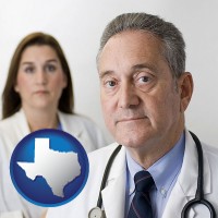 texas map icon and a doctor and a nurse