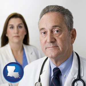 a doctor and a nurse - with Louisiana icon